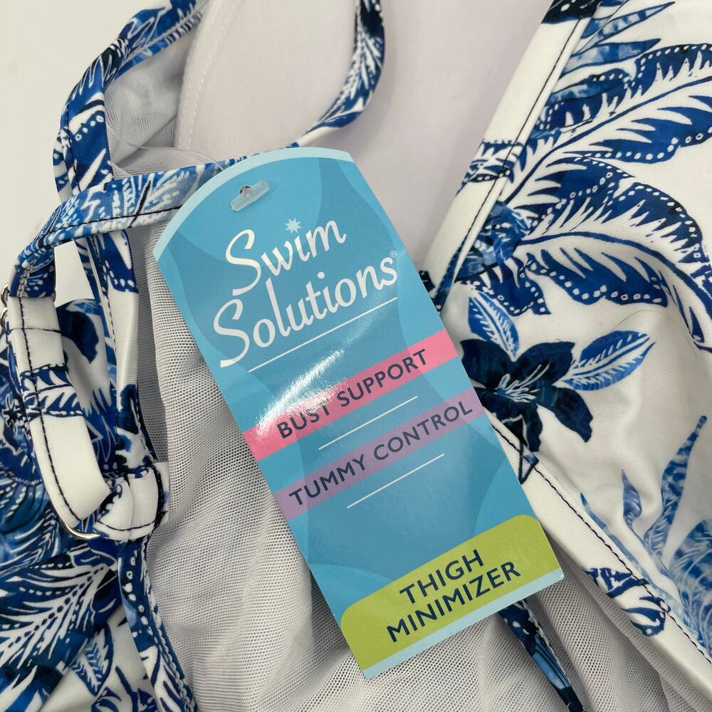 SWIM SOLUTIONS Swimsuit Dress Size 18 Swimdress NWT Blue Empire Floral One Piece - Picture 5 of 16